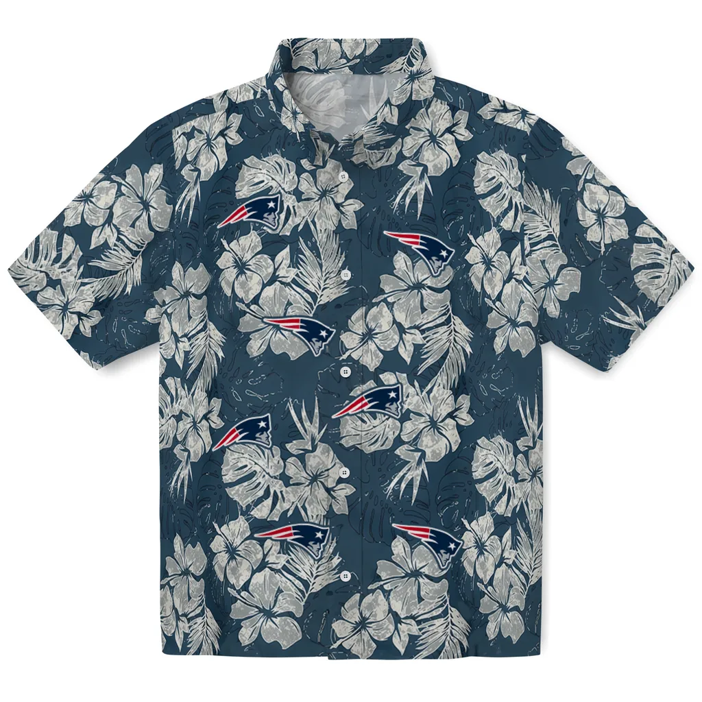 New England Patriots Hawaiian Shirt - Hibiscus Flowers new england patriots hibiscus flowers navy blue hawaiian shirts best selling