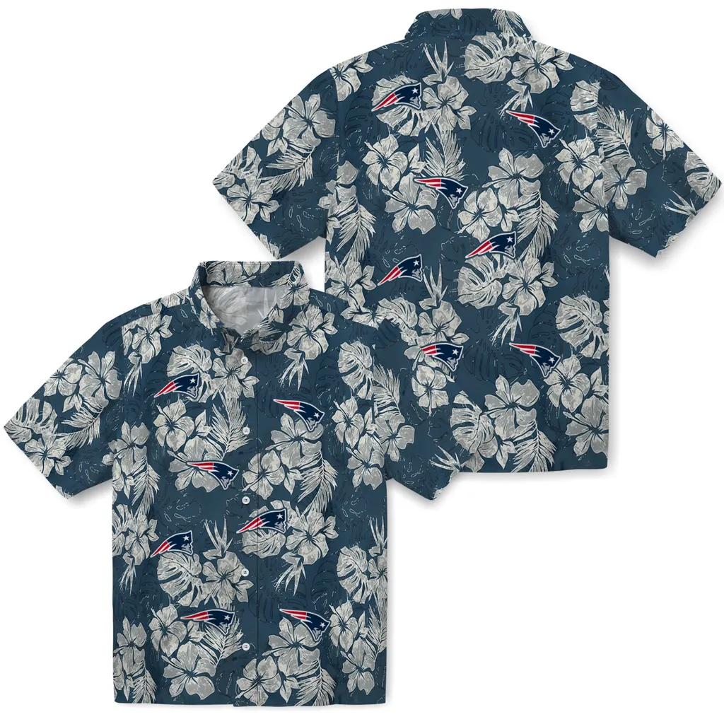 New England Patriots Hawaiian Shirt - Hibiscus Flowers new england patriots hibiscus flowers navy blue hawaiian shirts high quality