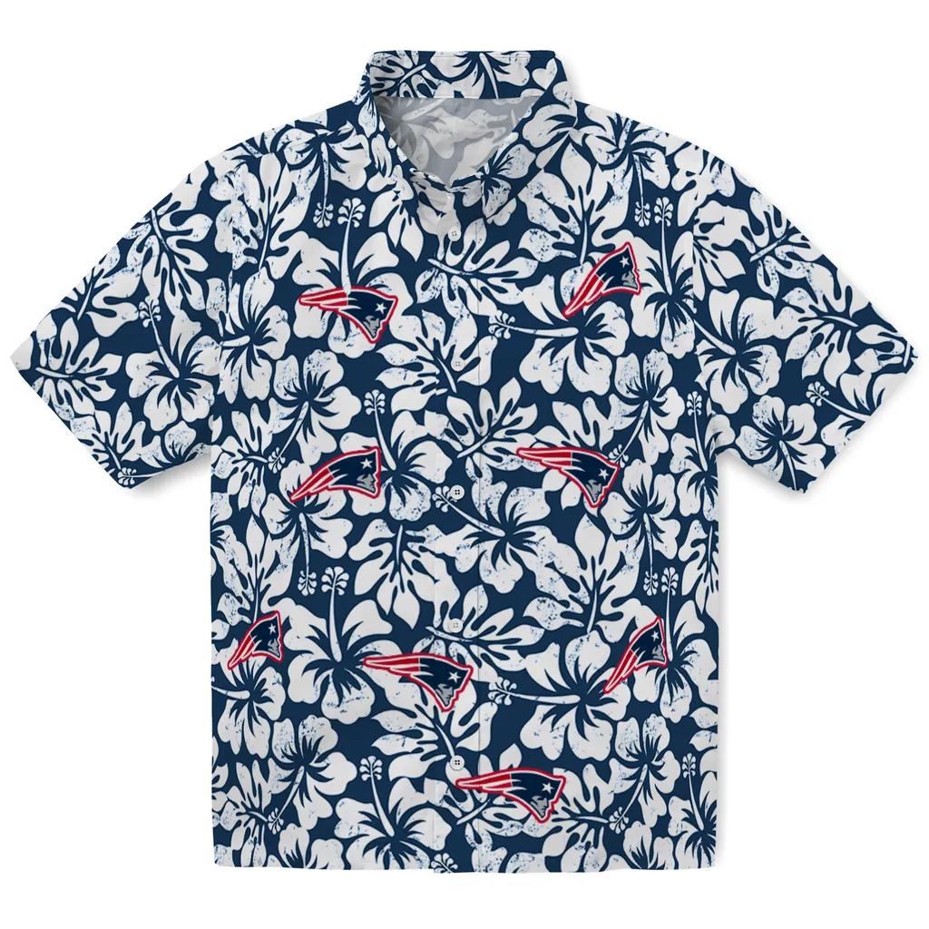 New England Patriots Hawaiian Shirt - Hibiscus Motif new england patriots hibiscus motif blue white hawaiian shirts best selling