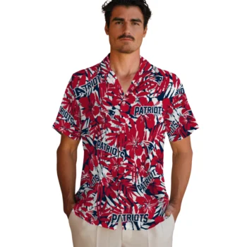 new england patriots hibiscus overlay hawaiian shirts fashion forward