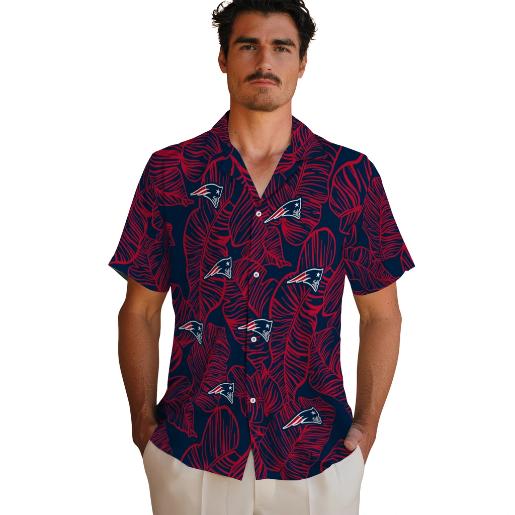 New England Patriots Hawaiian Shirt - Leaf Outline new england patriots leaf outline blue hawaiian shirts fashion forward