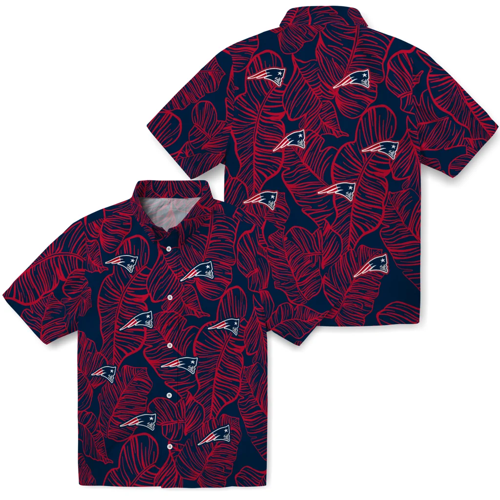 New England Patriots Hawaiian Shirt - Leaf Outline new england patriots leaf outline blue hawaiian shirts high quality