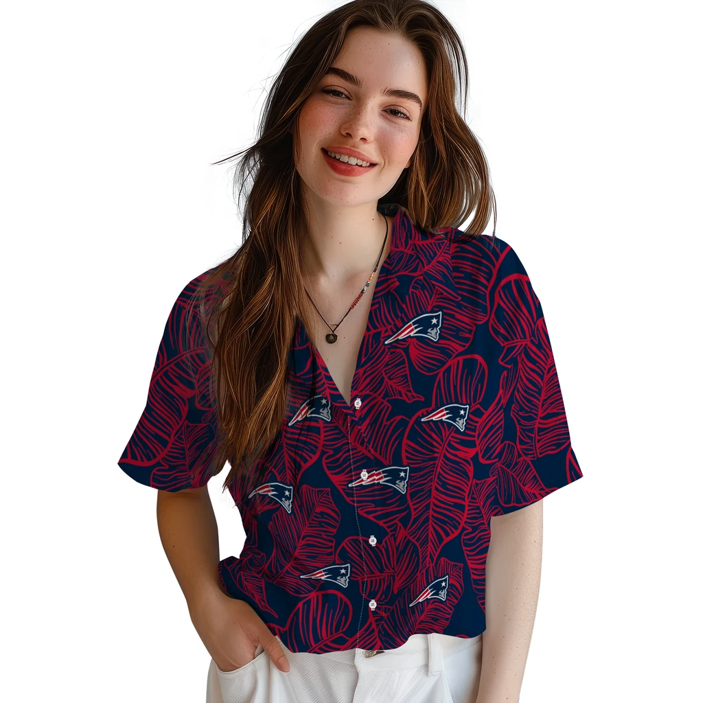 New England Patriots Hawaiian Shirt - Leaf Outline new england patriots leaf outline blue hawaiian shirts latest model
