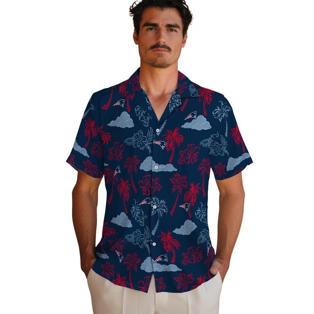 New England Patriots Hawaiian Shirt - Palm And Clouds new england patriots palm and clouds blue hawaiian shirts fashion forward