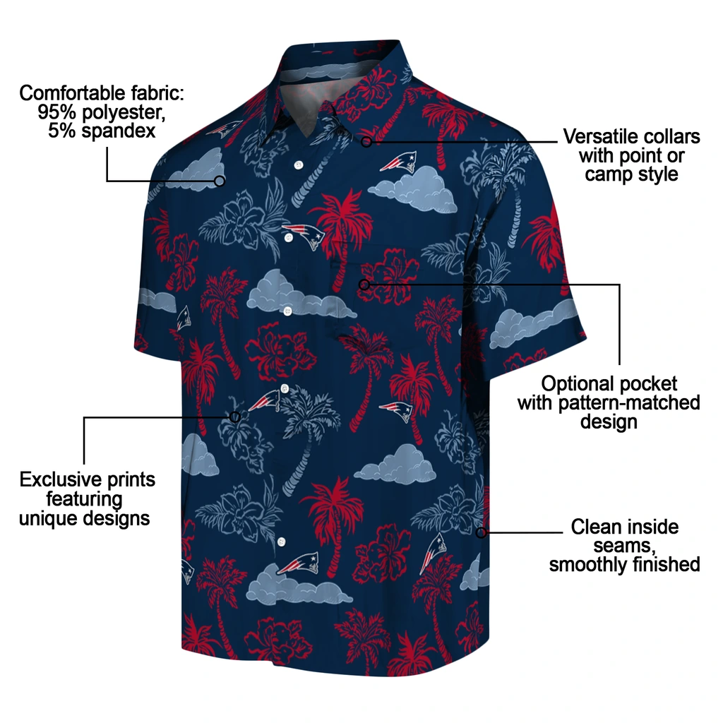 New England Patriots Hawaiian Shirt - Palm And Clouds new england patriots palm and clouds blue hawaiian shirts new arrival