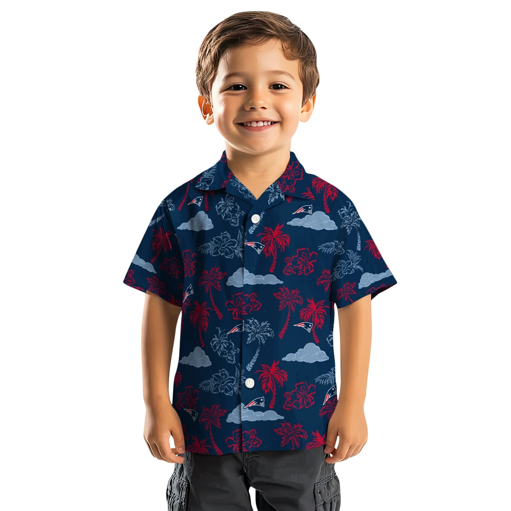 New England Patriots Hawaiian Shirt - Palm And Clouds new england patriots palm and clouds blue hawaiian shirts top rated