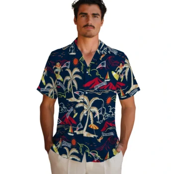 new england patriots palm tree island blue hawaiian shirts fashion forward