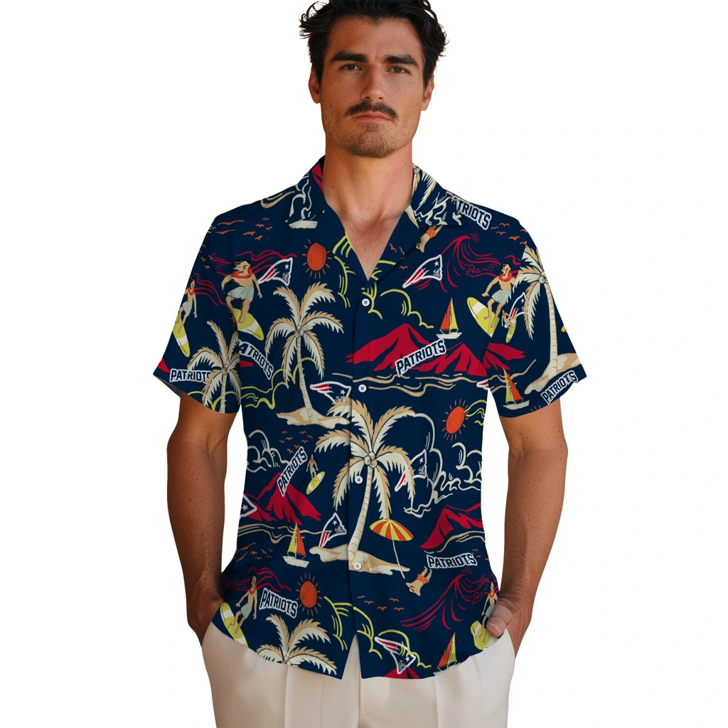 New England Patriots Hawaiian Shirt - Palm Tree Island new england patriots palm tree island blue hawaiian shirts fashion forward