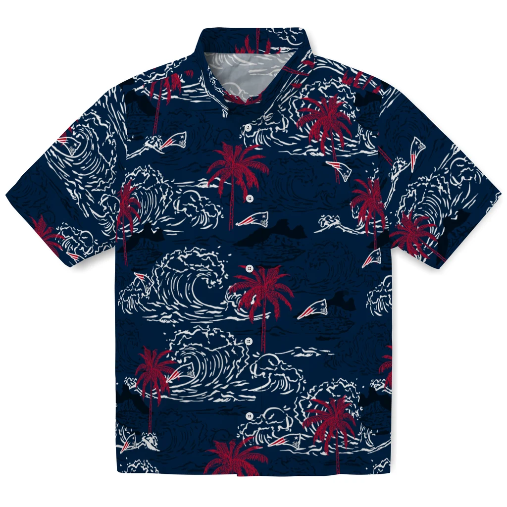 New England Patriots Hawaiian Shirt - Wave Palm new england patriots wave palm blue hawaiian shirts best selling