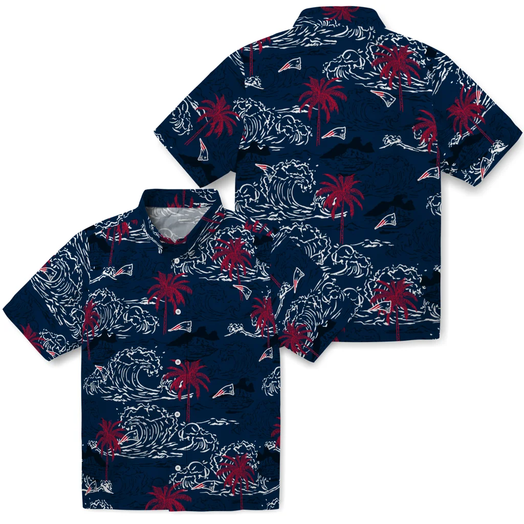 New England Patriots Hawaiian Shirt - Wave Palm new england patriots wave palm blue hawaiian shirts high quality