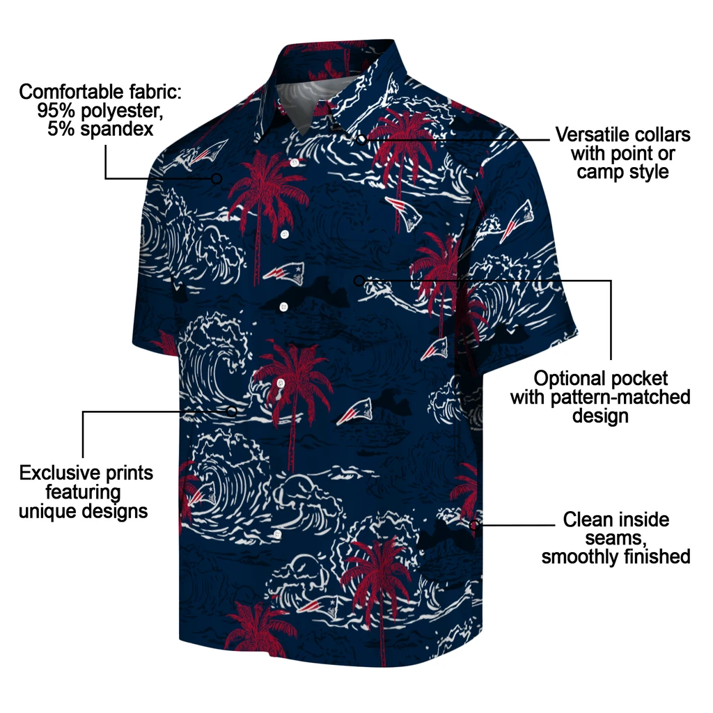 New England Patriots Hawaiian Shirt - Wave Palm new england patriots wave palm blue hawaiian shirts new arrival