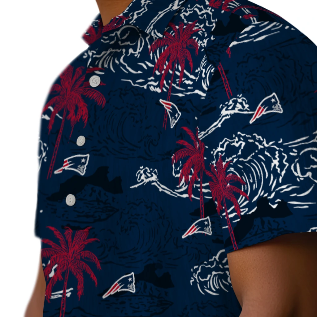 New England Patriots Hawaiian Shirt - Wave Palm new england patriots wave palm blue hawaiian shirts trendy
