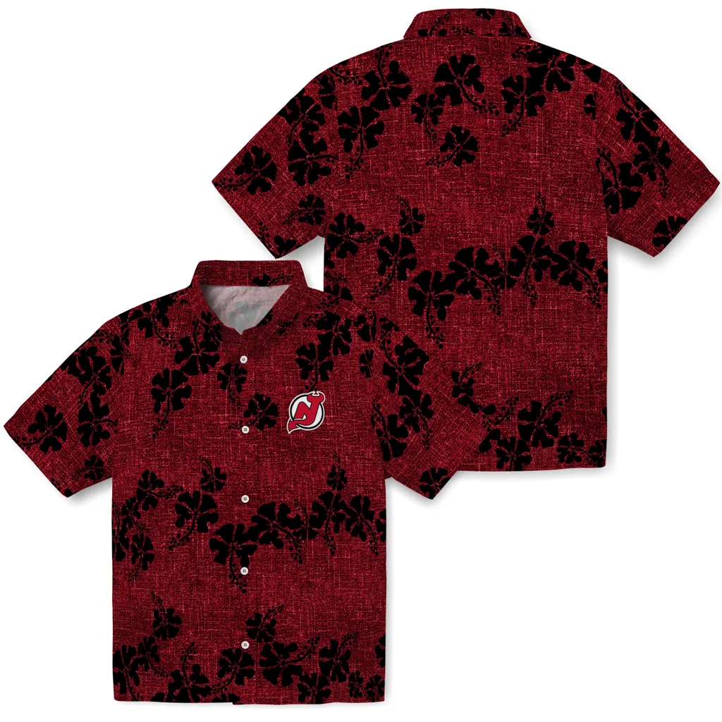 New Jersey Devils Hawaiian Shirt - 50th State Flower new jersey devils hibiscus petals red hawaiian shirts high quality