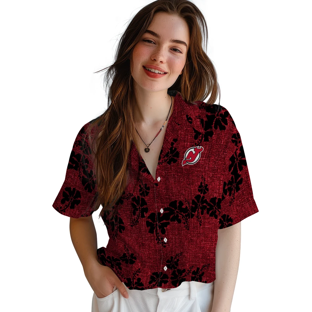 New Jersey Devils Hawaiian Shirt - 50th State Flower new jersey devils hibiscus petals red hawaiian shirts latest model