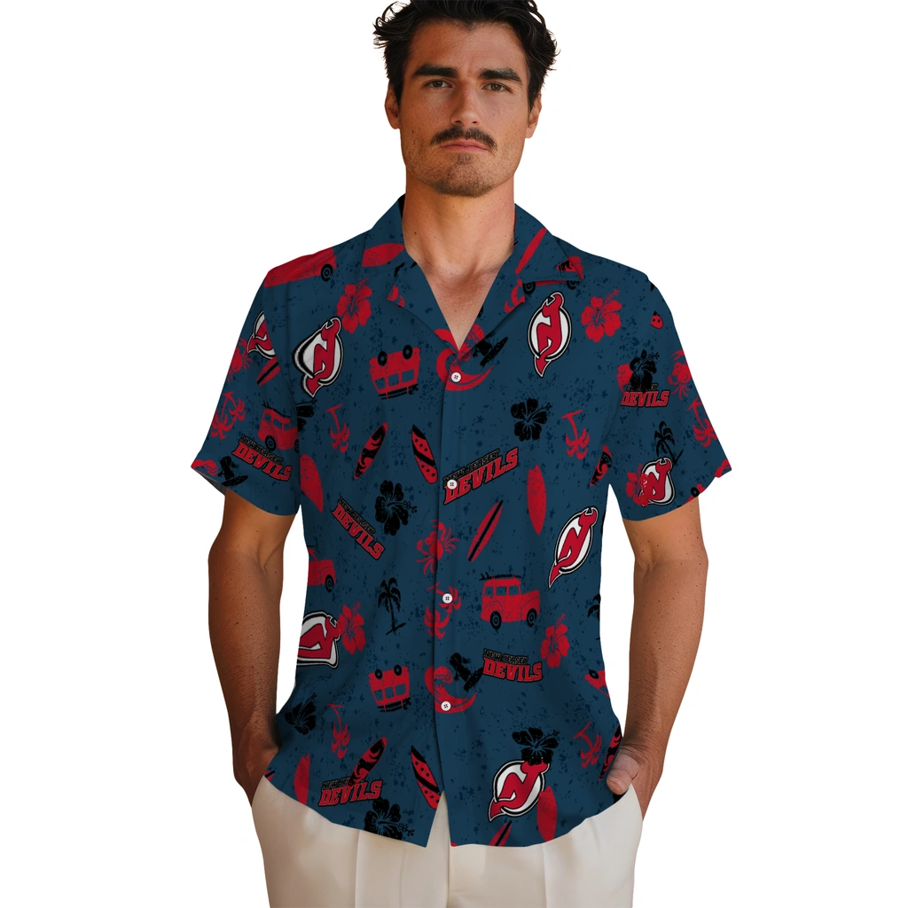 New Jersey Devils Hawaiian Shirt - Beach Vibe new jersey devils beach vibe navy hawaiian shirts fashion forward
