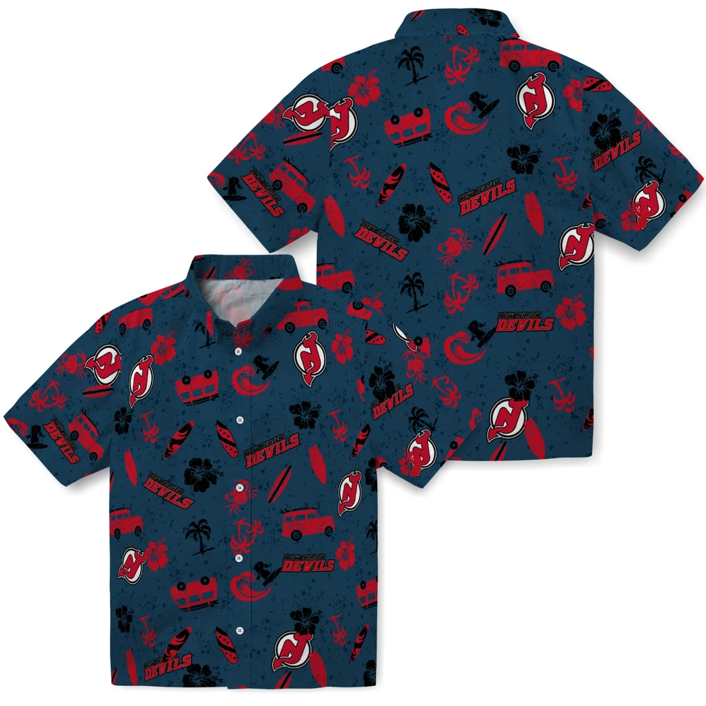 New Jersey Devils Hawaiian Shirt - Beach Vibe new jersey devils beach vibe navy hawaiian shirts high quality