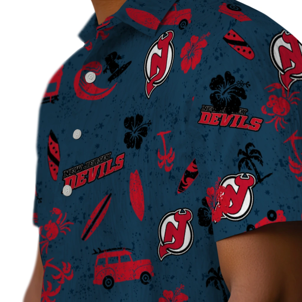 New Jersey Devils Hawaiian Shirt - Beach Vibe new jersey devils beach vibe navy hawaiian shirts trendy