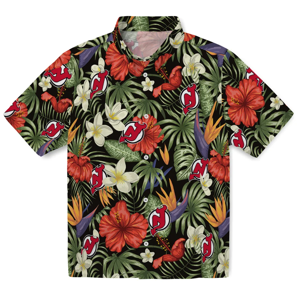 New Jersey Devils Hawaiian Shirt - Hawaii Floral Hibiscus new jersey devils hibiscus bird hawaiian shirts best selling