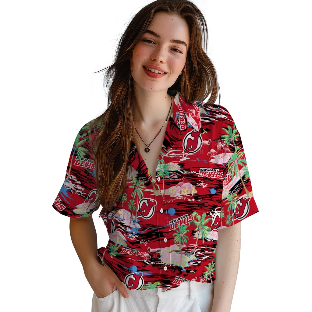 New Jersey Devils Hawaiian Shirt - Hawaii Island new jersey devils flamingo retreat red hawaiian shirts latest model