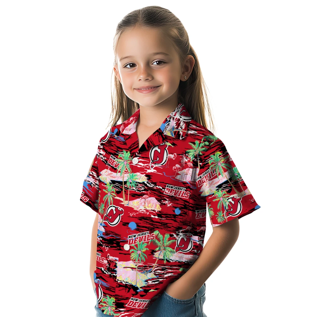 New Jersey Devils Hawaiian Shirt - Hawaii Island new jersey devils flamingo retreat red hawaiian shirts premium grade
