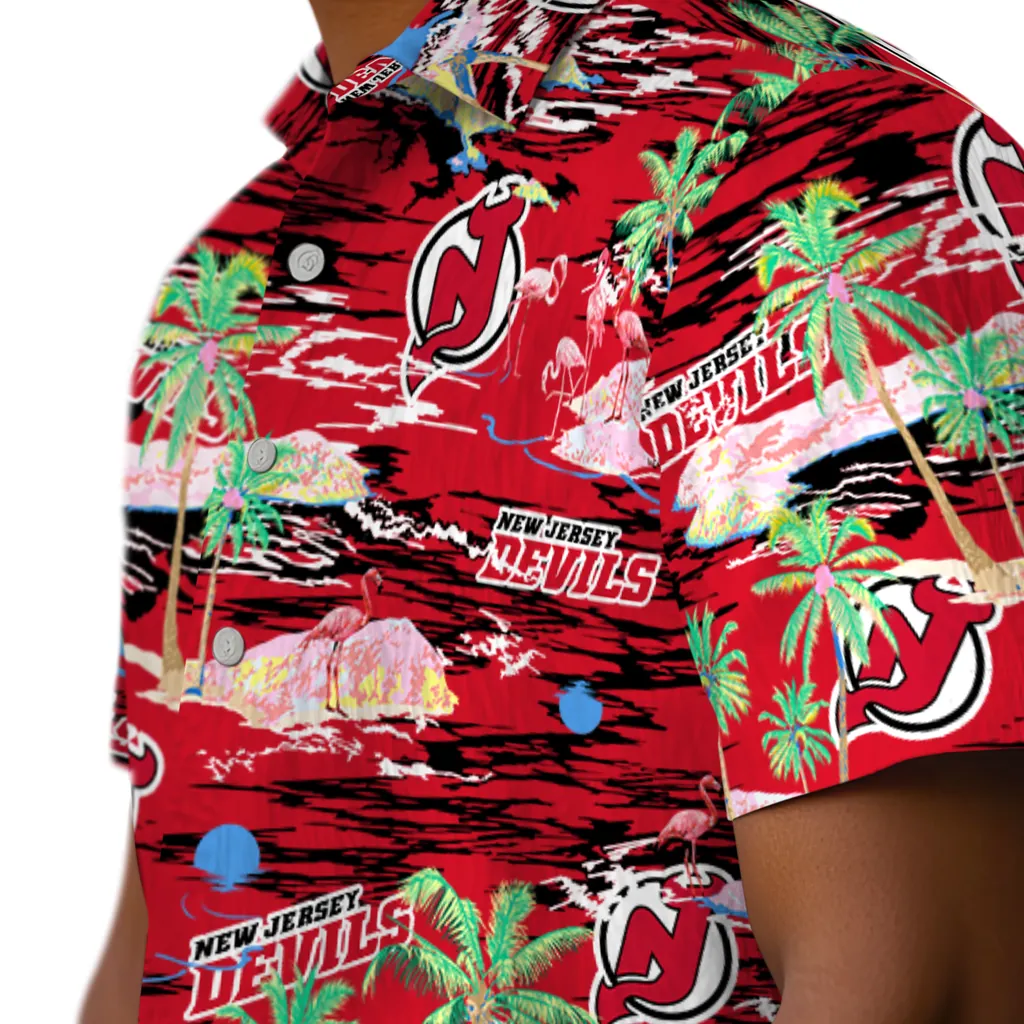 New Jersey Devils Hawaiian Shirt - Hawaii Island new jersey devils flamingo retreat red hawaiian shirts trendy