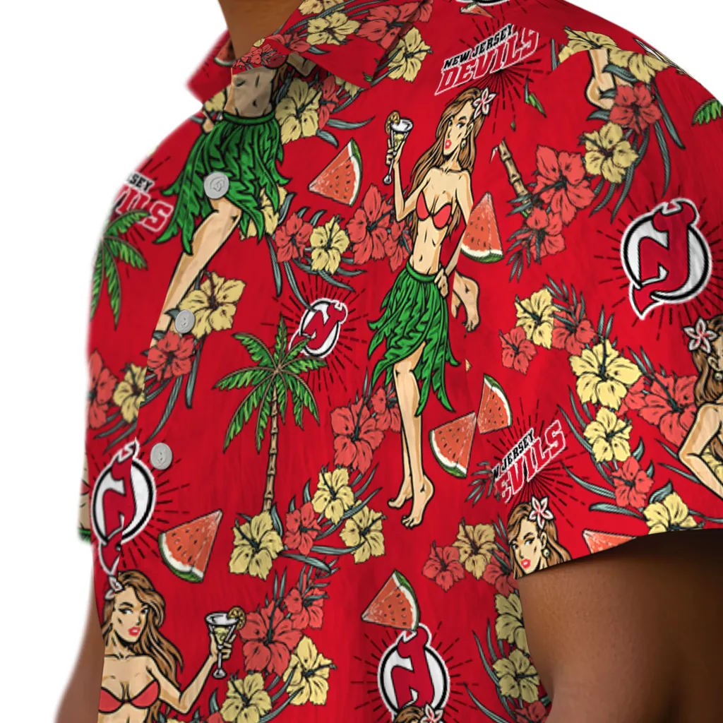 New Jersey Devils Hawaiian Shirt - Hawaiian Girls Design new jersey devils hawaiian girls design red hawaiian shirts trendy