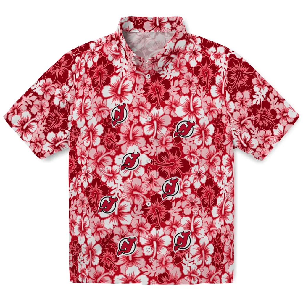 New Jersey Devils Hawaiian Shirt - Hibiscus Blooms new jersey devils hibiscus blooms red hawaiian shirts best selling