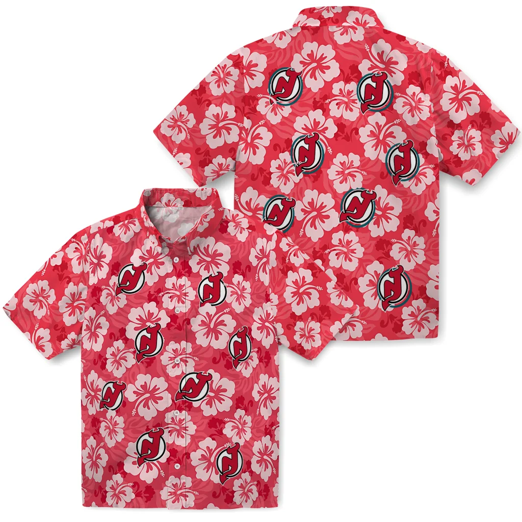 New Jersey Devils Hawaiian Shirt - Hibiscus Cluster new jersey devils hibiscus cluster red hawaiian shirts high quality