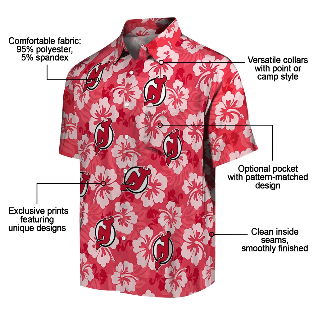 New Jersey Devils Hawaiian Shirt - Hibiscus Cluster new jersey devils hibiscus cluster red hawaiian shirts new arrival