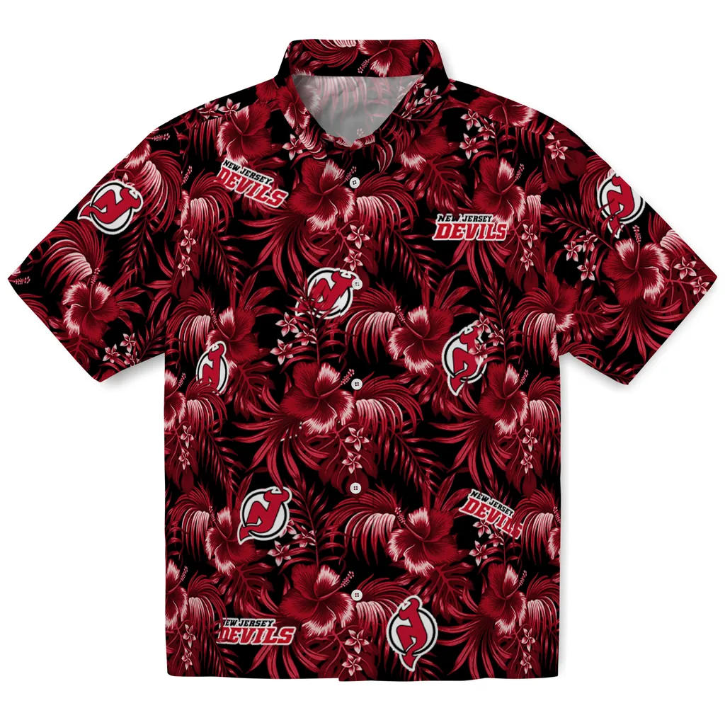 New Jersey Devils Hawaiian Shirt - Hibiscus Exotic new jersey devils hibiscus exotic red hawaiian shirts best selling