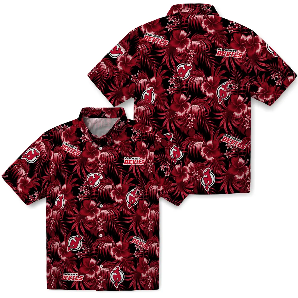 New Jersey Devils Hawaiian Shirt - Hibiscus Exotic new jersey devils hibiscus exotic red hawaiian shirts high quality