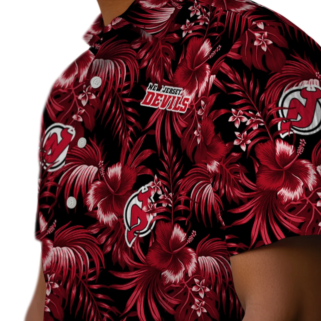 New Jersey Devils Hawaiian Shirt - Hibiscus Exotic new jersey devils hibiscus exotic red hawaiian shirts trendy