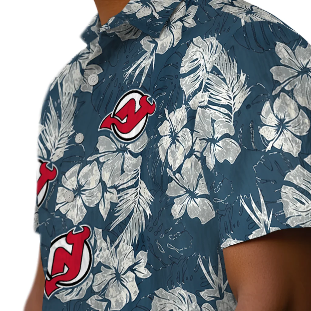 New Jersey Devils Hawaiian Shirt - Hibiscus Flowers new jersey devils hibiscus flowers navy blue hawaiian shirts trendy