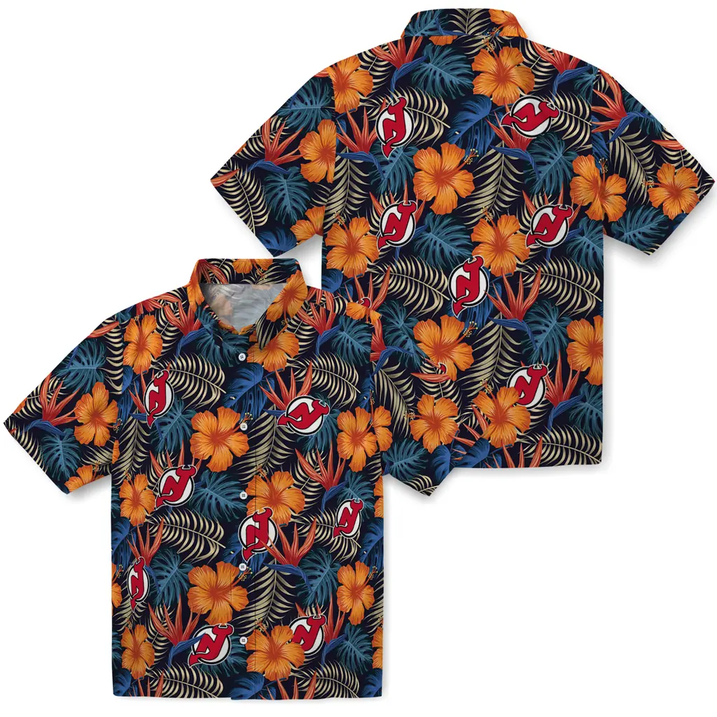 New Jersey Devils Hawaiian Shirt - Hibiscus Foliage new jersey devils hibiscus foliage hawaiian shirts high quality