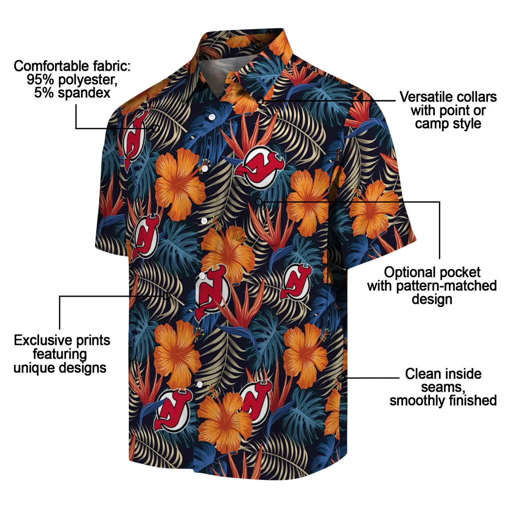 New Jersey Devils Hawaiian Shirt - Hibiscus Foliage new jersey devils hibiscus foliage hawaiian shirts new arrival
