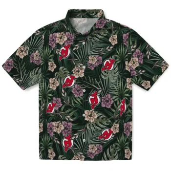 new jersey devils hibiscus leaves pattern green hawaiian shirts best selling