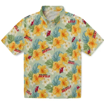 new jersey devils hibiscus mood pale lime yellow hawaiian shirts best selling