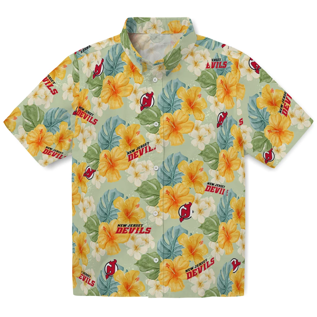 New Jersey Devils Hawaiian Shirt - Hibiscus Mood new jersey devils hibiscus mood pale lime yellow hawaiian shirts best selling