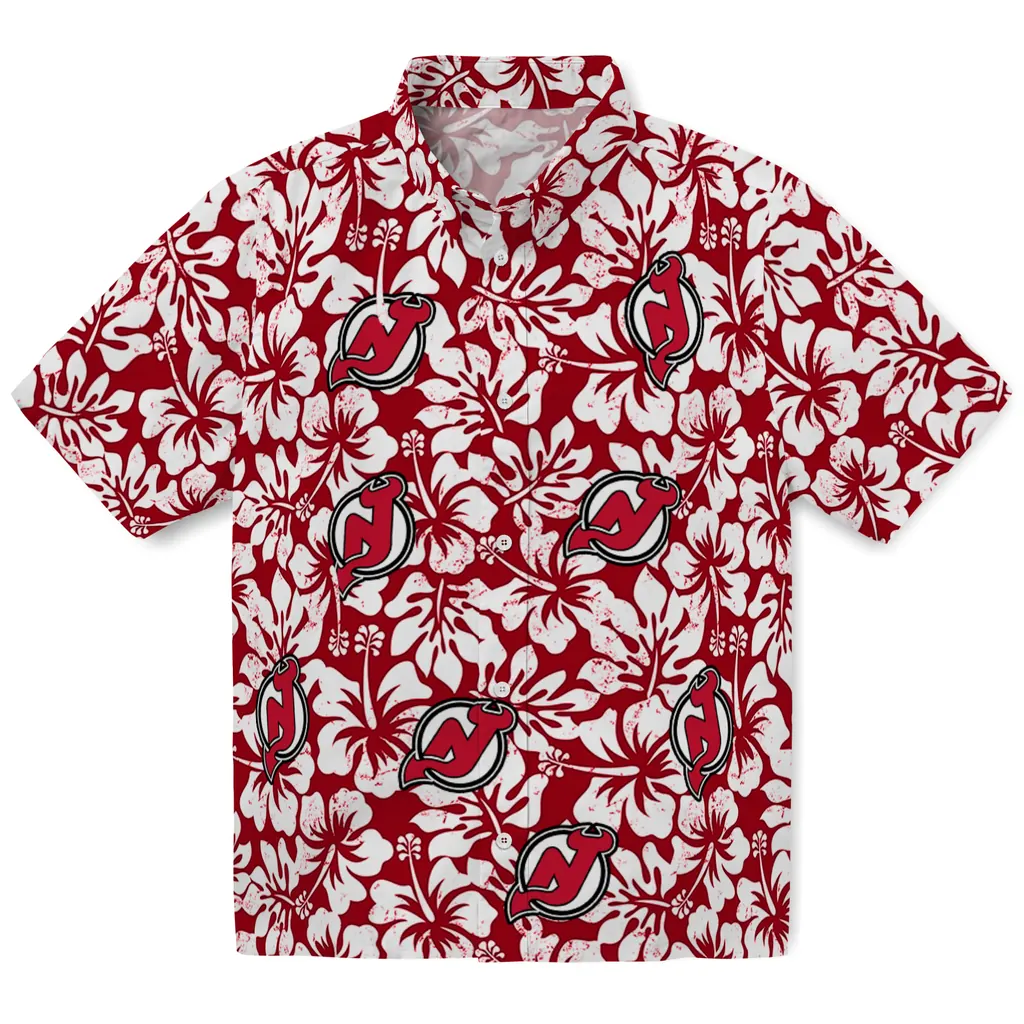 New Jersey Devils Hawaiian Shirt - Hibiscus Motif new jersey devils hibiscus motif red white hawaiian shirts best selling