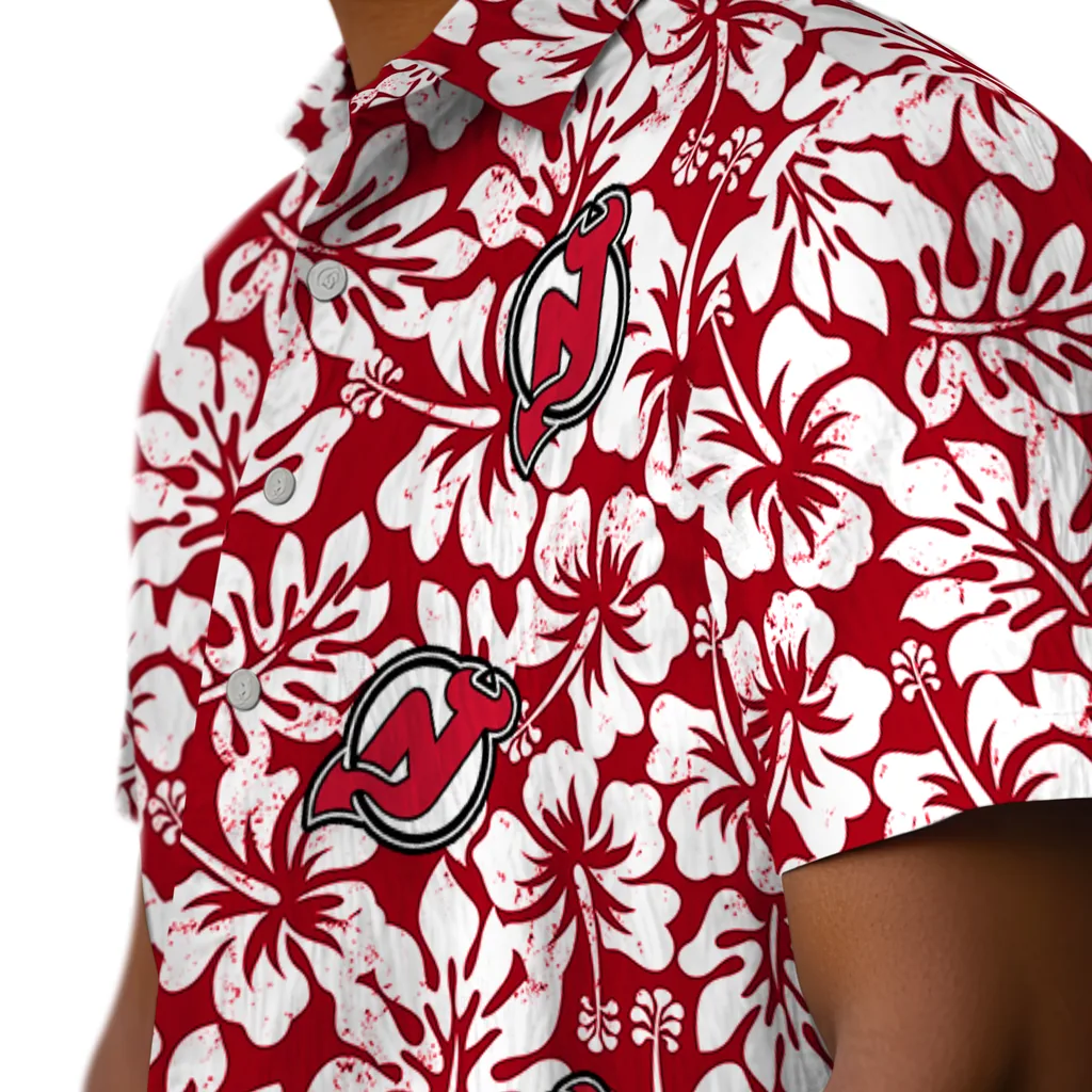 New Jersey Devils Hawaiian Shirt - Hibiscus Motif new jersey devils hibiscus motif red white hawaiian shirts trendy