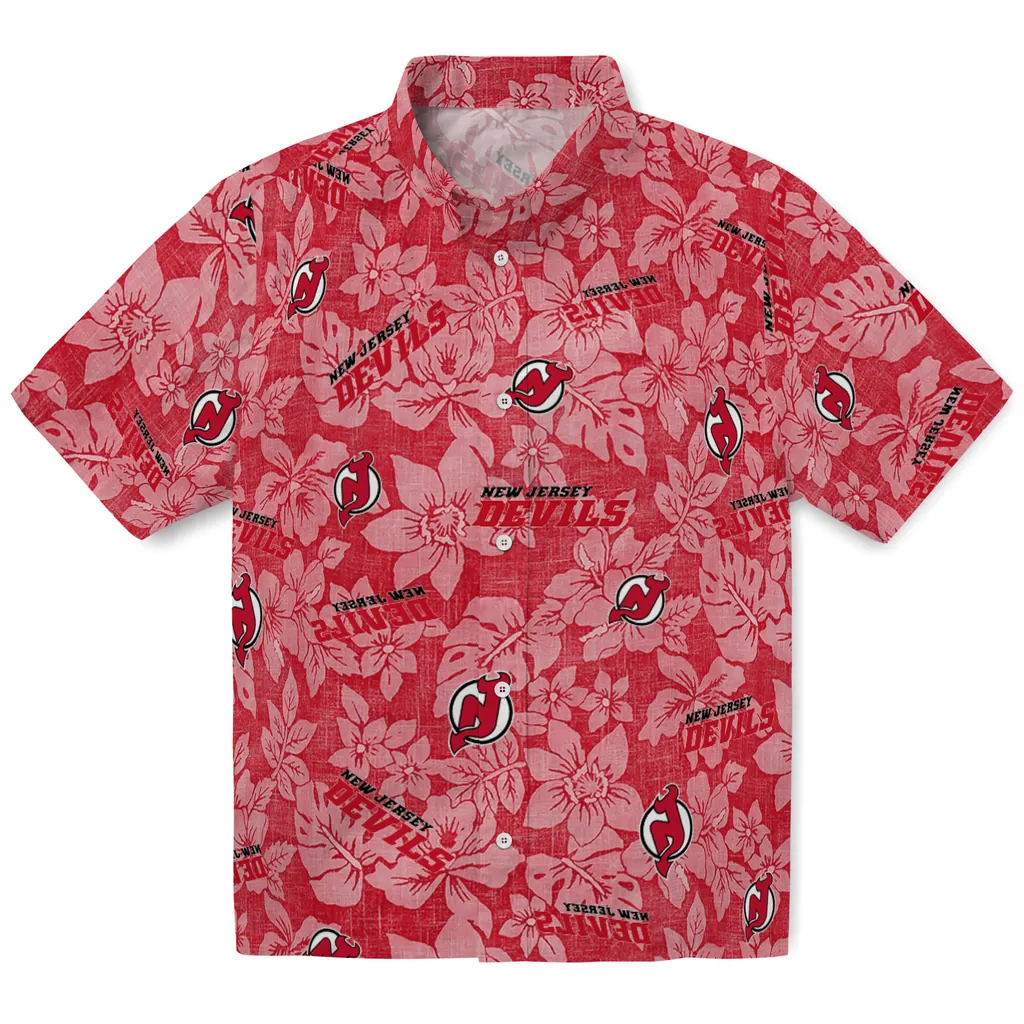 New Jersey Devils Hawaiian Shirt - Hibiscus Oasis new jersey devils hibiscus oasis red hawaiian shirts best selling