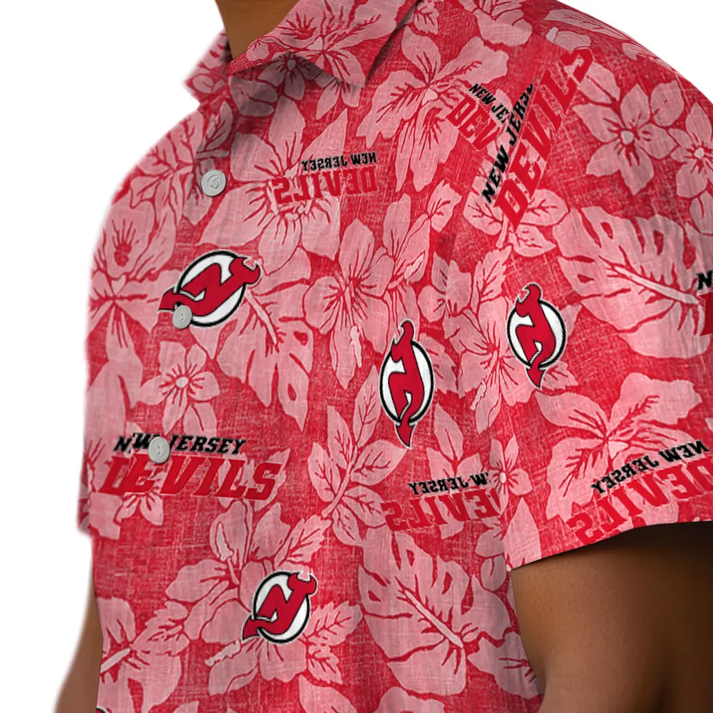New Jersey Devils Hawaiian Shirt - Hibiscus Oasis new jersey devils hibiscus oasis red hawaiian shirts trendy