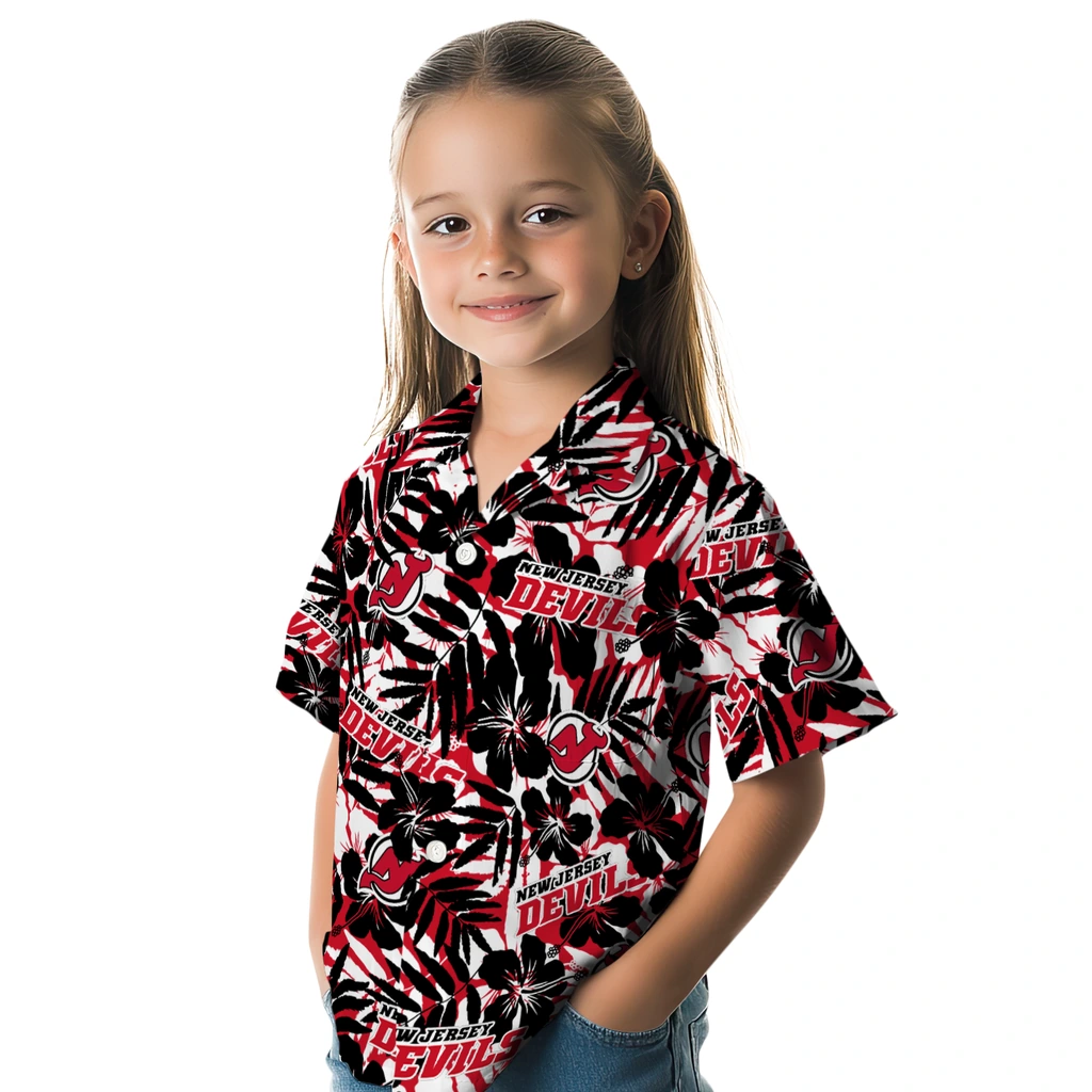 New Jersey Devils Hawaiian Shirt - Hibiscus Overlay new jersey devils hibiscus overlay hawaiian shirts premium grade