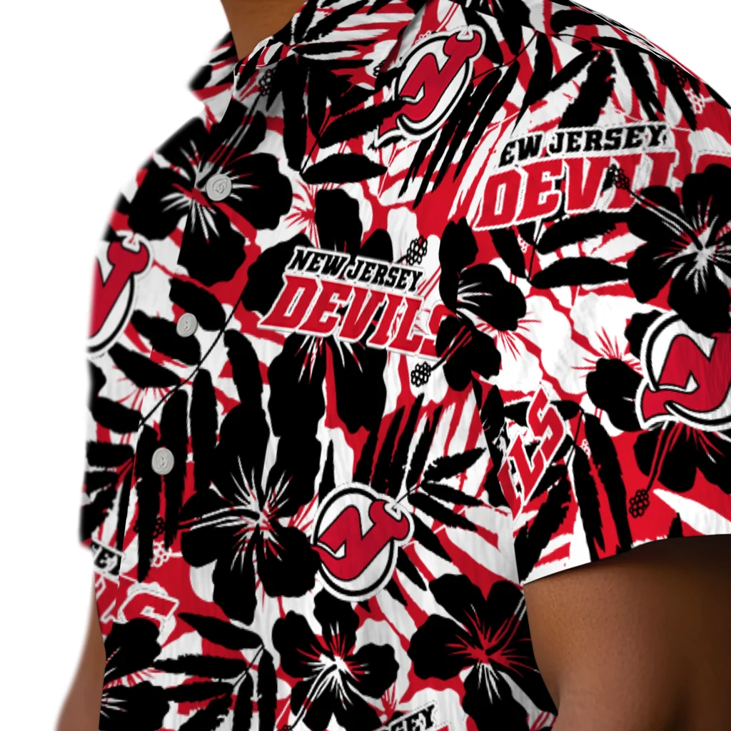 New Jersey Devils Hawaiian Shirt - Hibiscus Overlay new jersey devils hibiscus overlay hawaiian shirts trendy