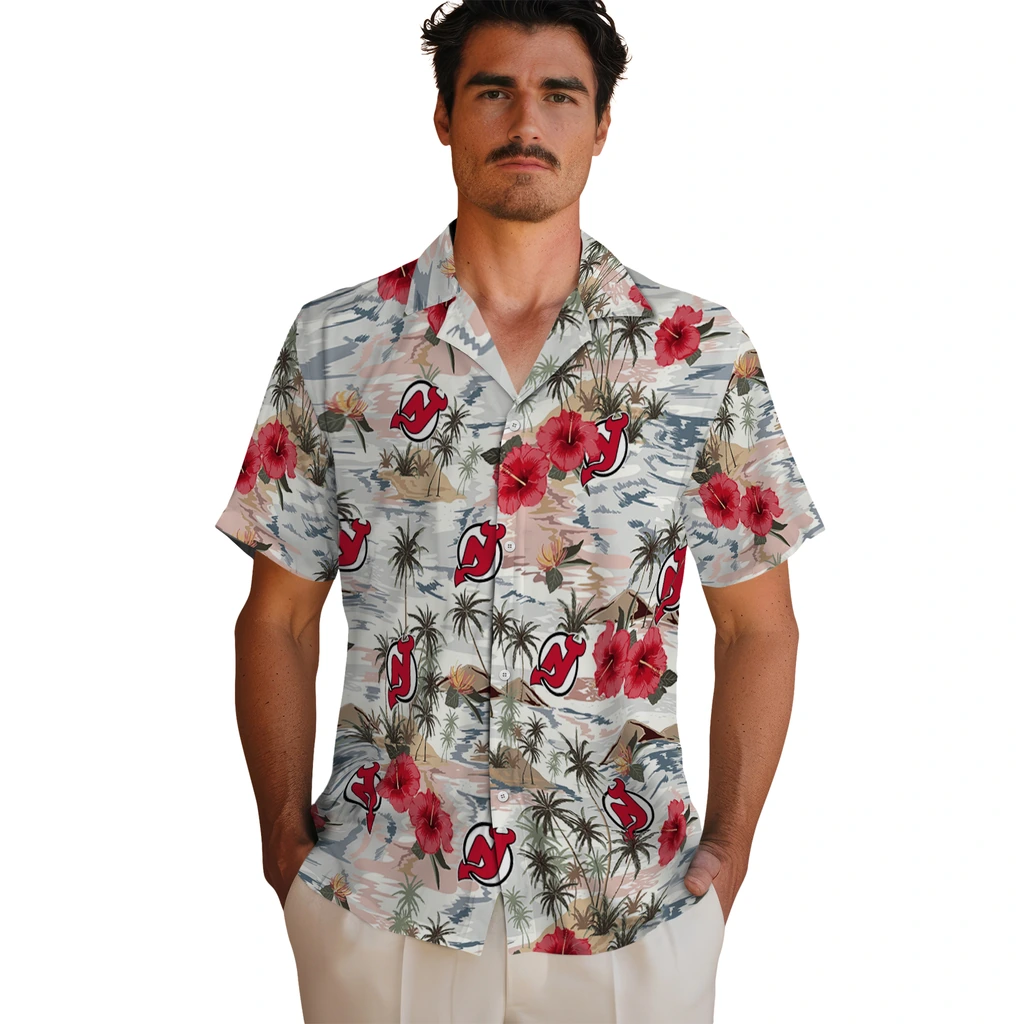 New Jersey Devils Hawaiian Shirt - Hibiscus Seaside new jersey devils hibiscus seaside white hawaiian shirts fashion forward