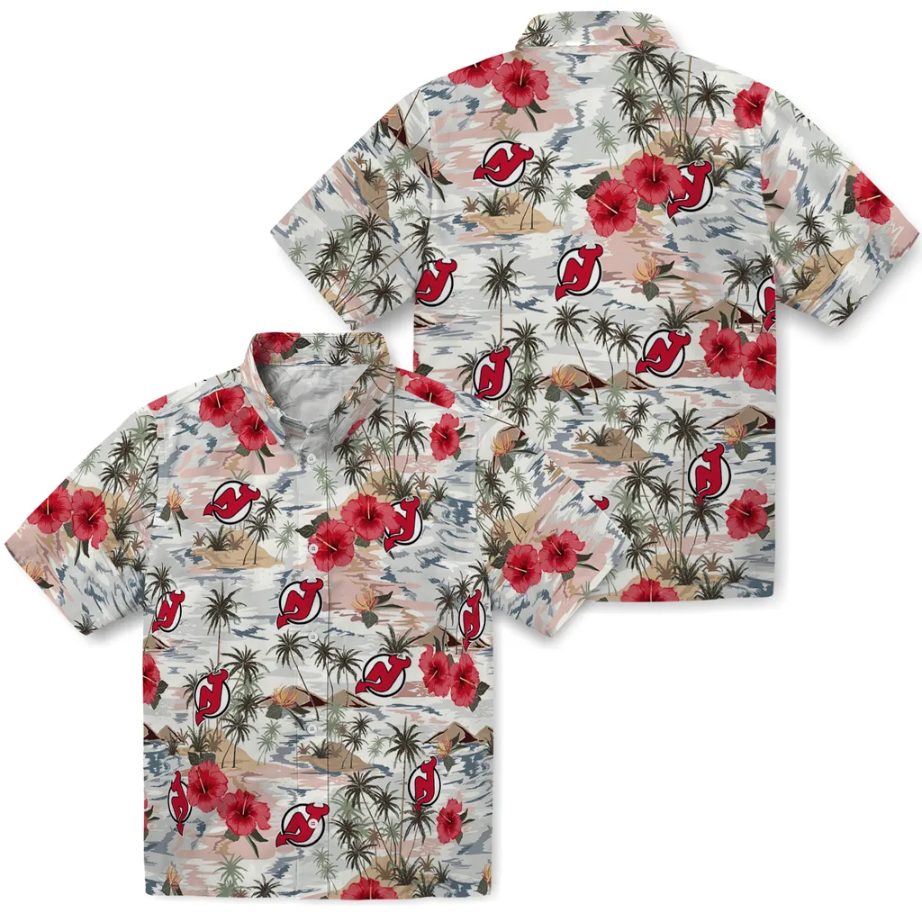 New Jersey Devils Hawaiian Shirt - Hibiscus Seaside new jersey devils hibiscus seaside white hawaiian shirts high quality