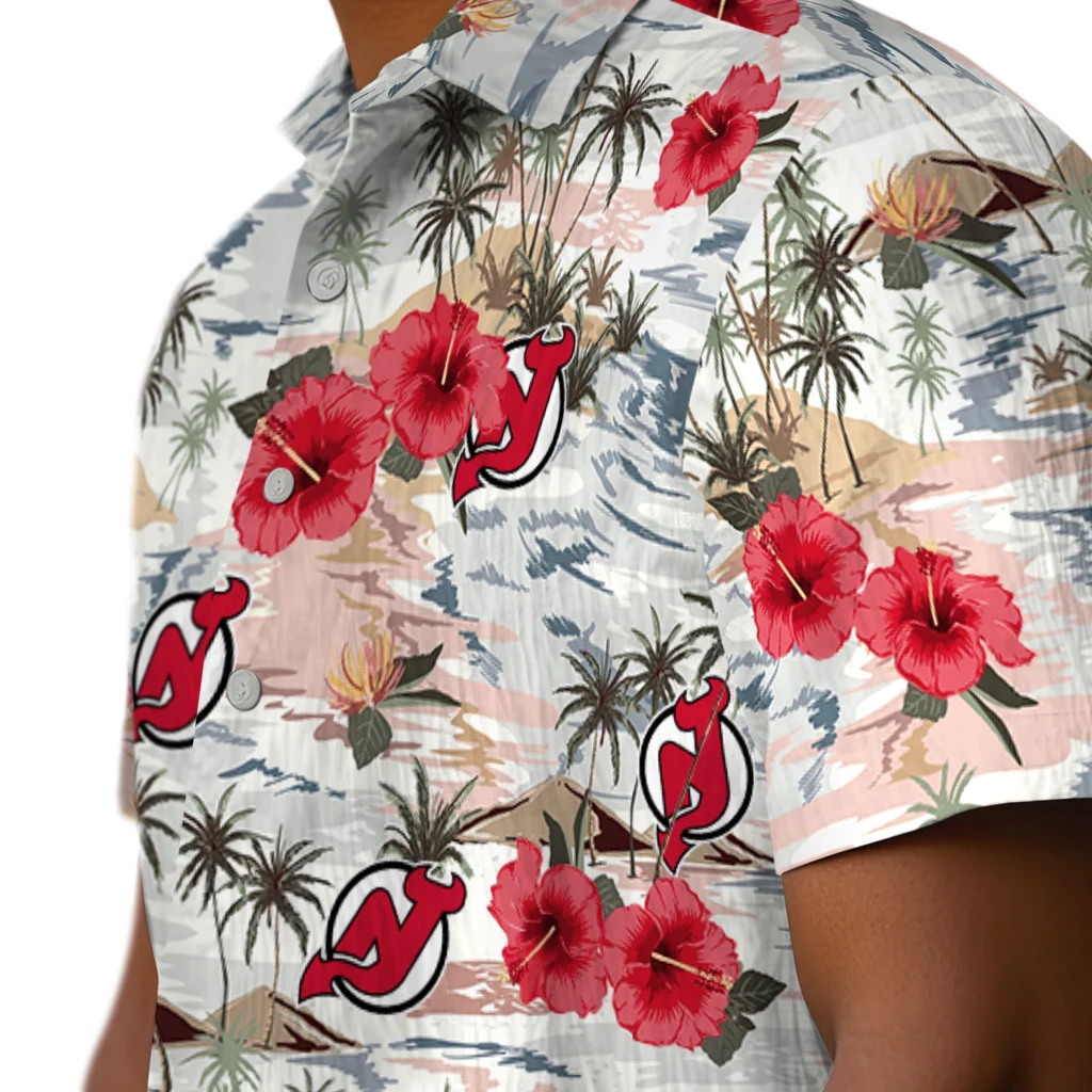New Jersey Devils Hawaiian Shirt - Hibiscus Seaside new jersey devils hibiscus seaside white hawaiian shirts trendy