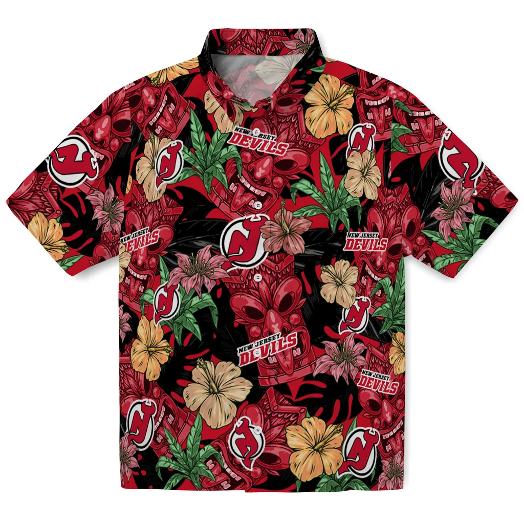 New Jersey Devils Hawaiian Shirt - Hibiscus Tiki Jungle new jersey devils tiki jungle red hawaiian shirts best selling