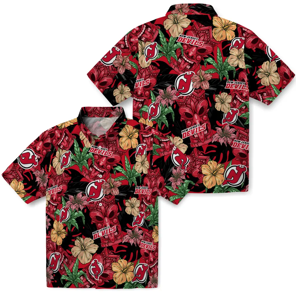 New Jersey Devils Hawaiian Shirt - Hibiscus Tiki Jungle new jersey devils tiki jungle red hawaiian shirts high quality