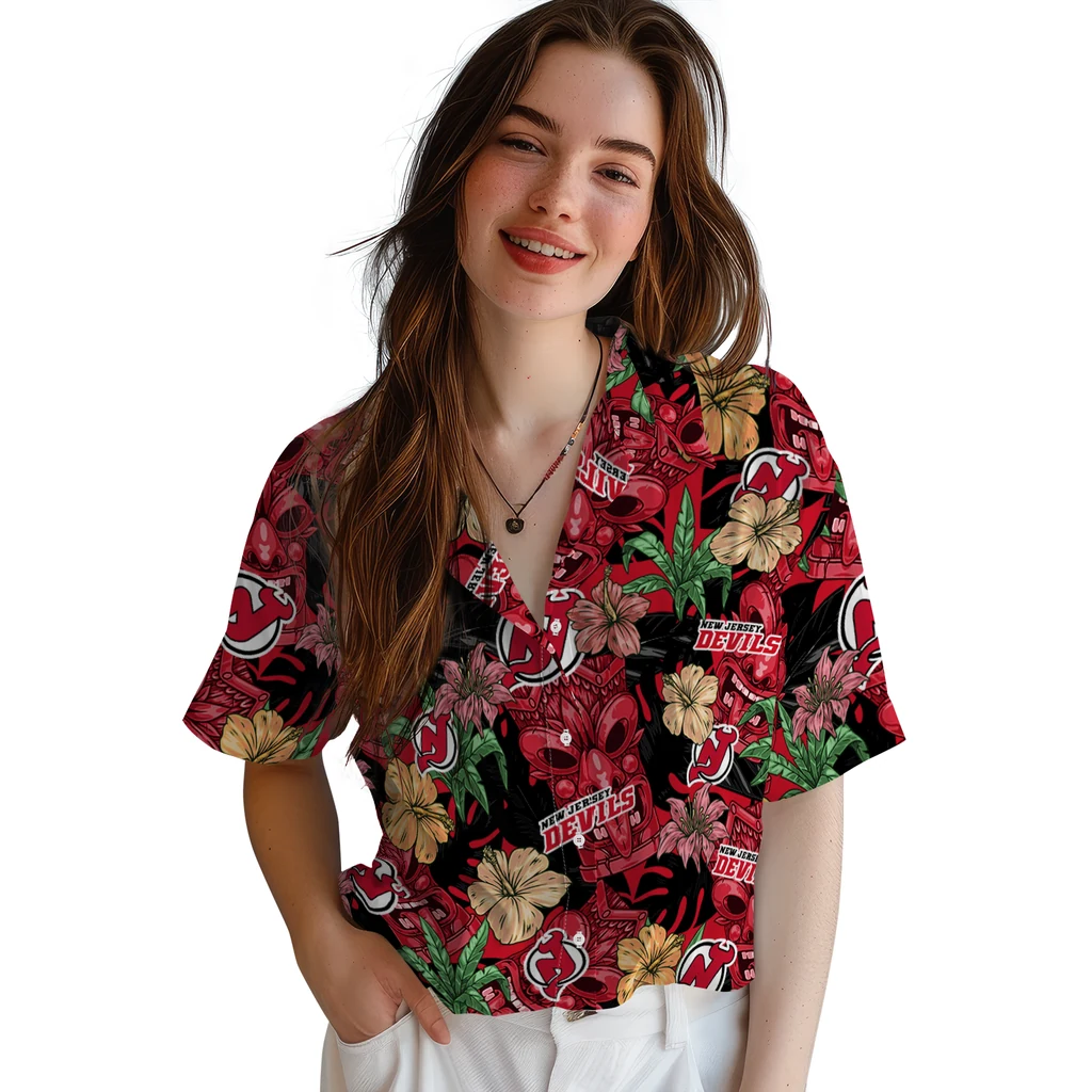 New Jersey Devils Hawaiian Shirt - Hibiscus Tiki Jungle new jersey devils tiki jungle red hawaiian shirts latest model